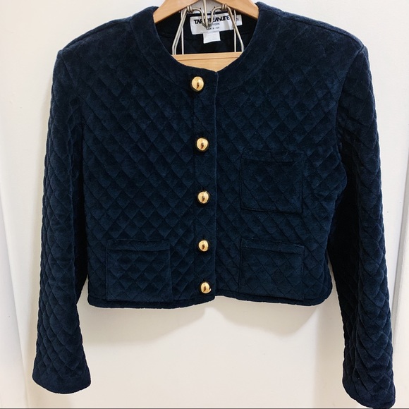 Vintage Jackets & Blazers - Vtg Tape Measure Quilted Velvet Cropped Jacket
